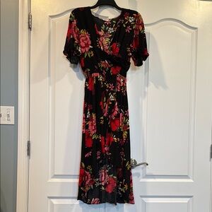 Floral Black and Red Dress